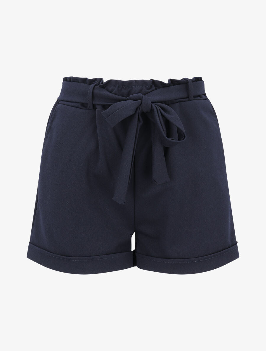 Short uni élastiqué à revers - Marine - 1