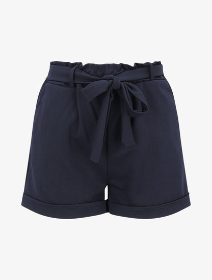 Short uni élastiqué à revers - Marine - 1