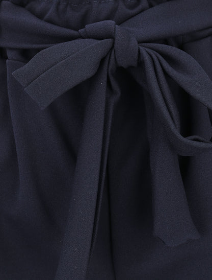 Short uni élastiqué à revers - Marine - 3