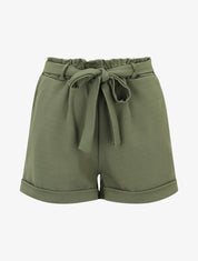 Short uni élastiqué à revers - Kaki - 1