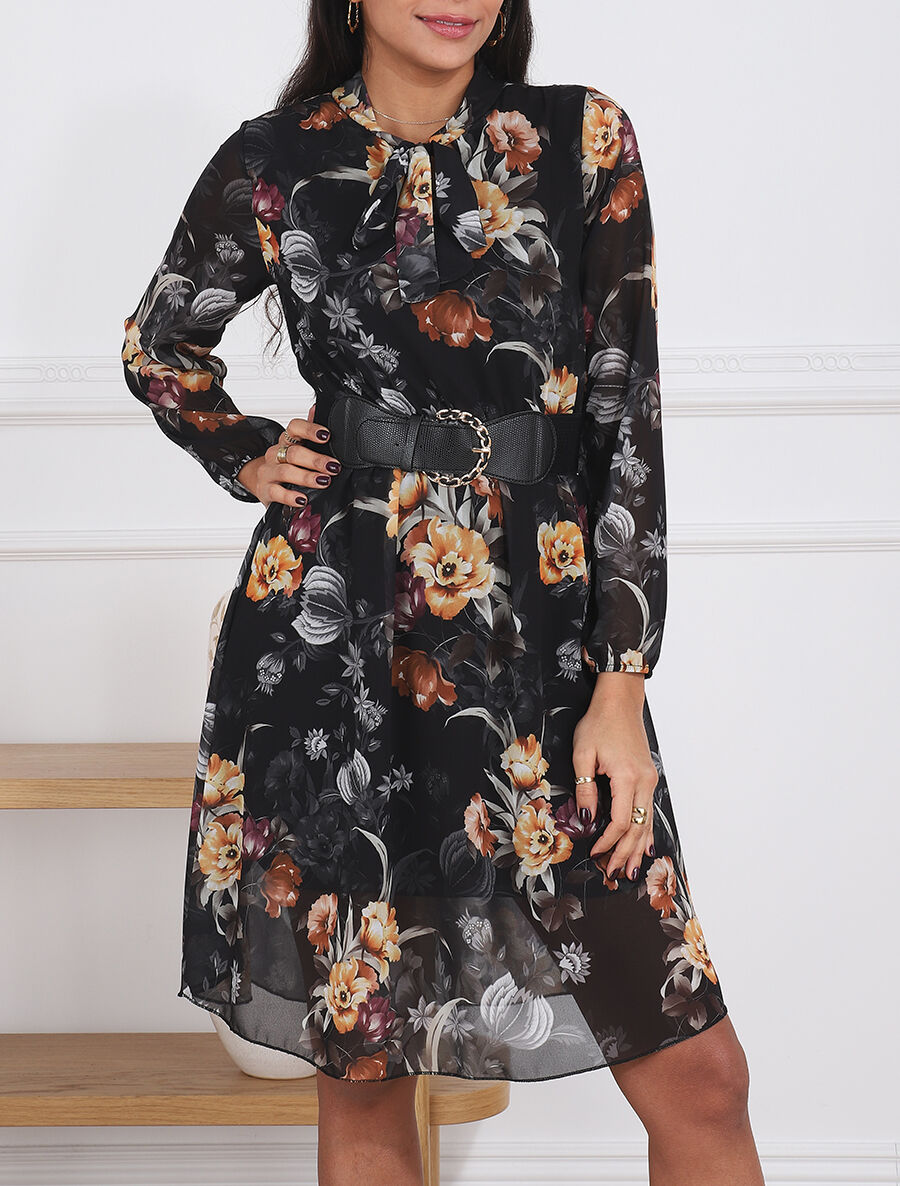 Robe patineuse à imprimé fleuri - Noir - 4