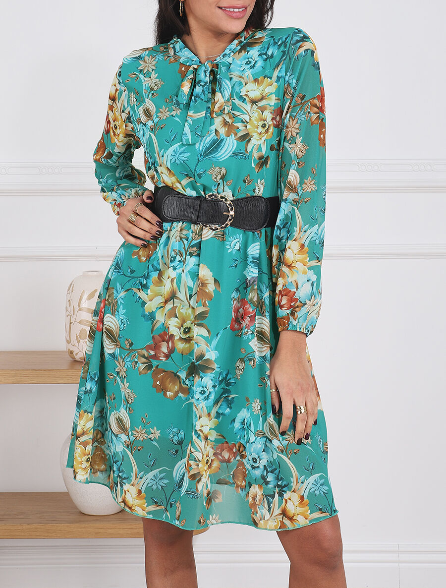 Robe patineuse à imprimé fleuri - Vert - 4
