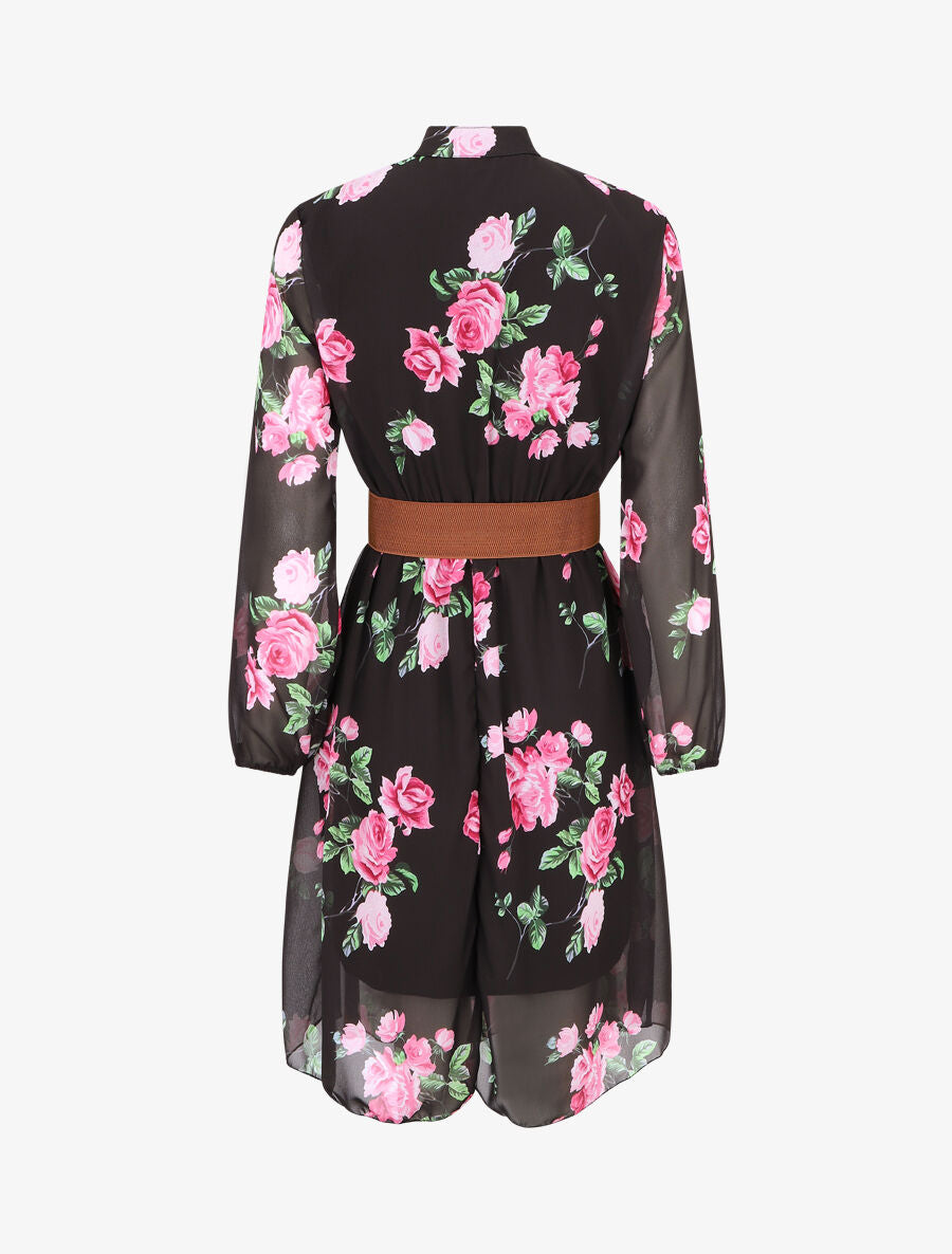 Robe élastiquée à imprimé fleuri - Noir - 2