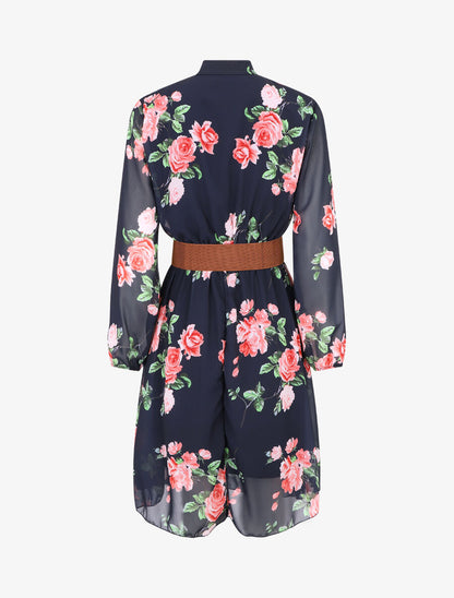 Robe élastiquée à imprimé fleuri - Marine - 2