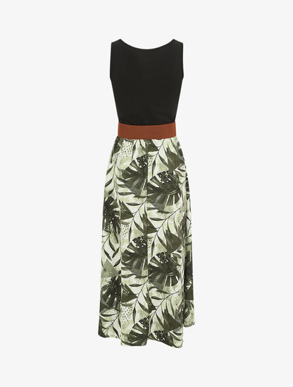 Robe longue sans manches imprimé tropical - Kaki - 2