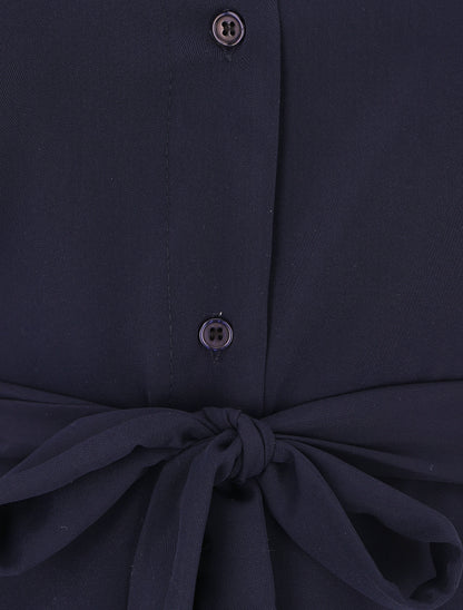 Robe chemise unie manches courtes - Marine - 3