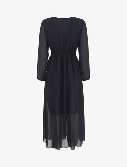 Robe longue élastiquée à col cache-coeur - Marine - 2