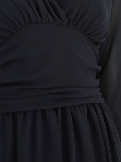 Robe longue élastiquée à col cache-coeur - Marine - 3