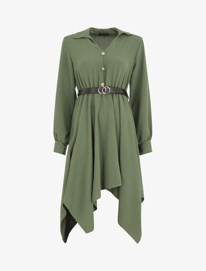 Robe longue asymétrique unie - Kaki - 1