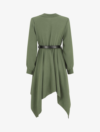 Robe longue asymétrique unie - Kaki - 2