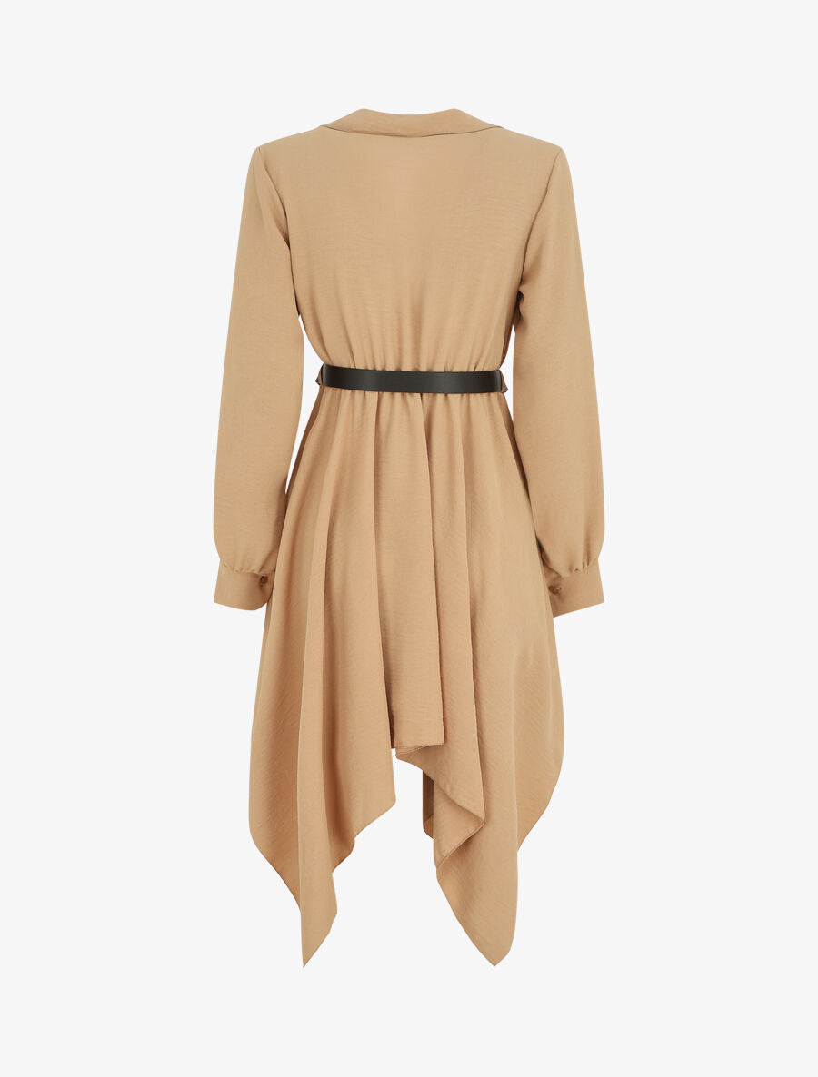 Robe longue asymétrique unie - Camel - 2