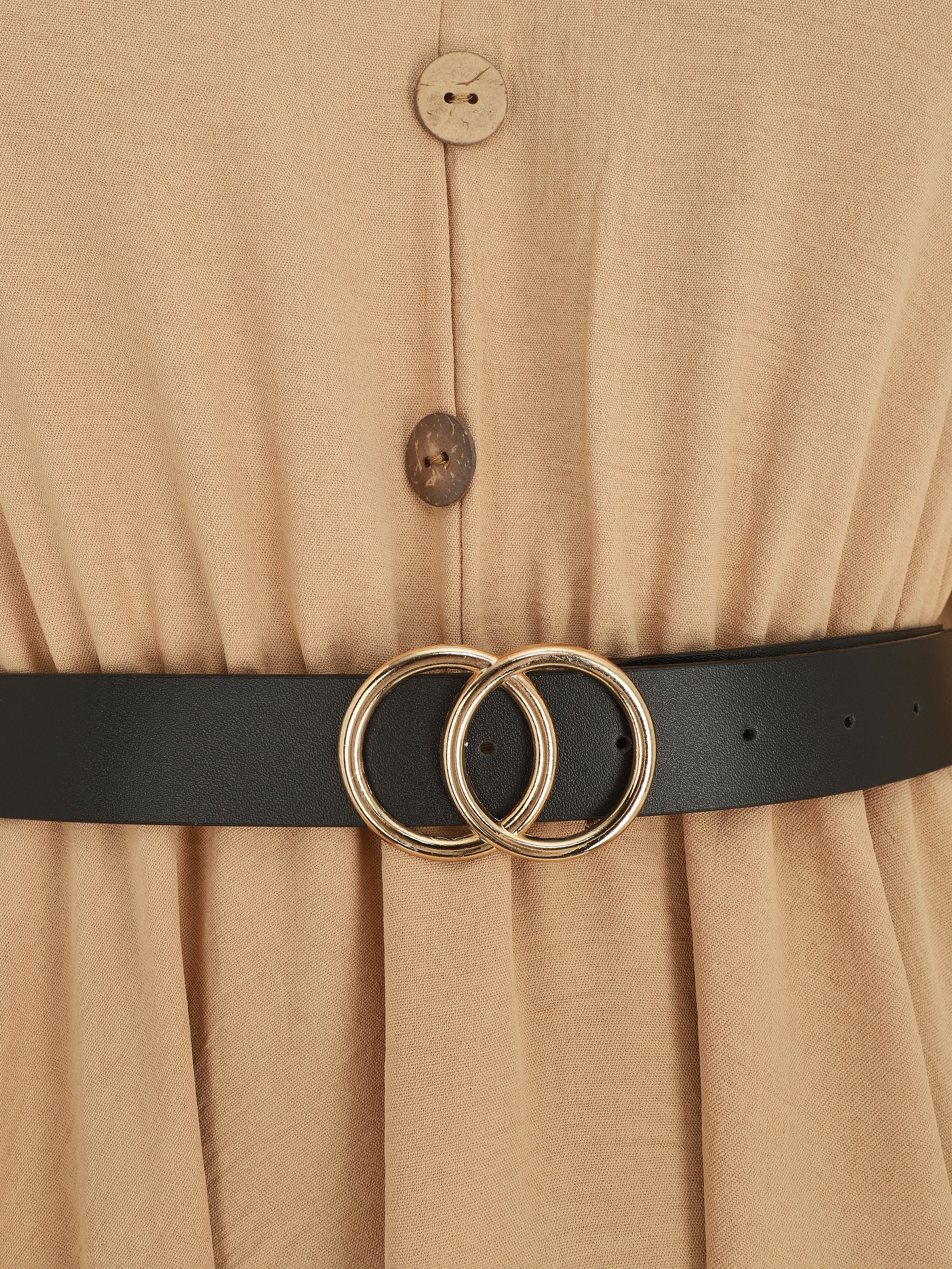 Robe longue asymétrique unie - Camel - 3