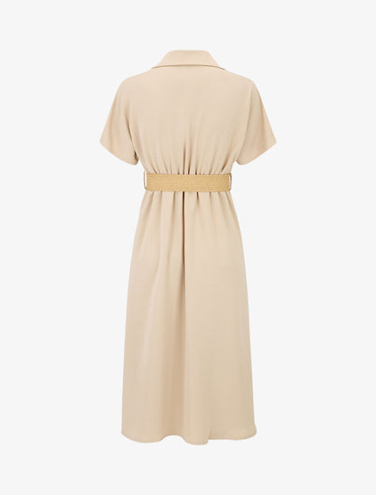 Robe chemise longue unie manches courtes - Beige - 2