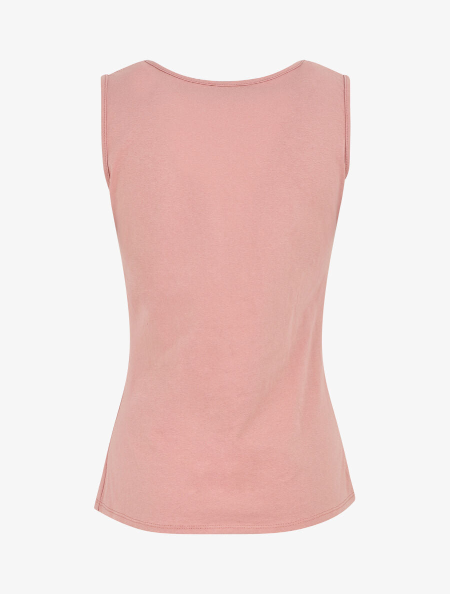 Top uni sans manches et boutons décoratifs - Vieux rose - 2