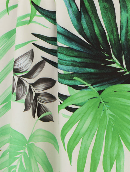 Robe mi-longue à imprimé tropical - Blanc - 3