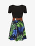 Robe mi-longue à imprimé tropical - Marine - 4