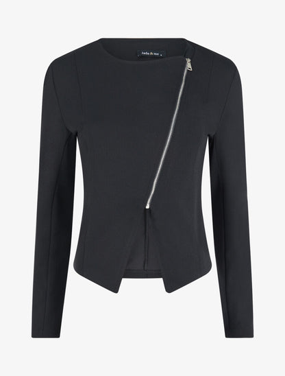 Veste courte à bord fendu asymétrique - Noir - 4