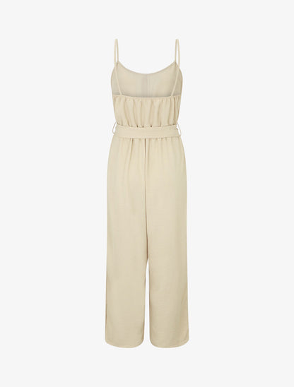 Combinaison unie fluide à taille élastiquée - Beige - 2