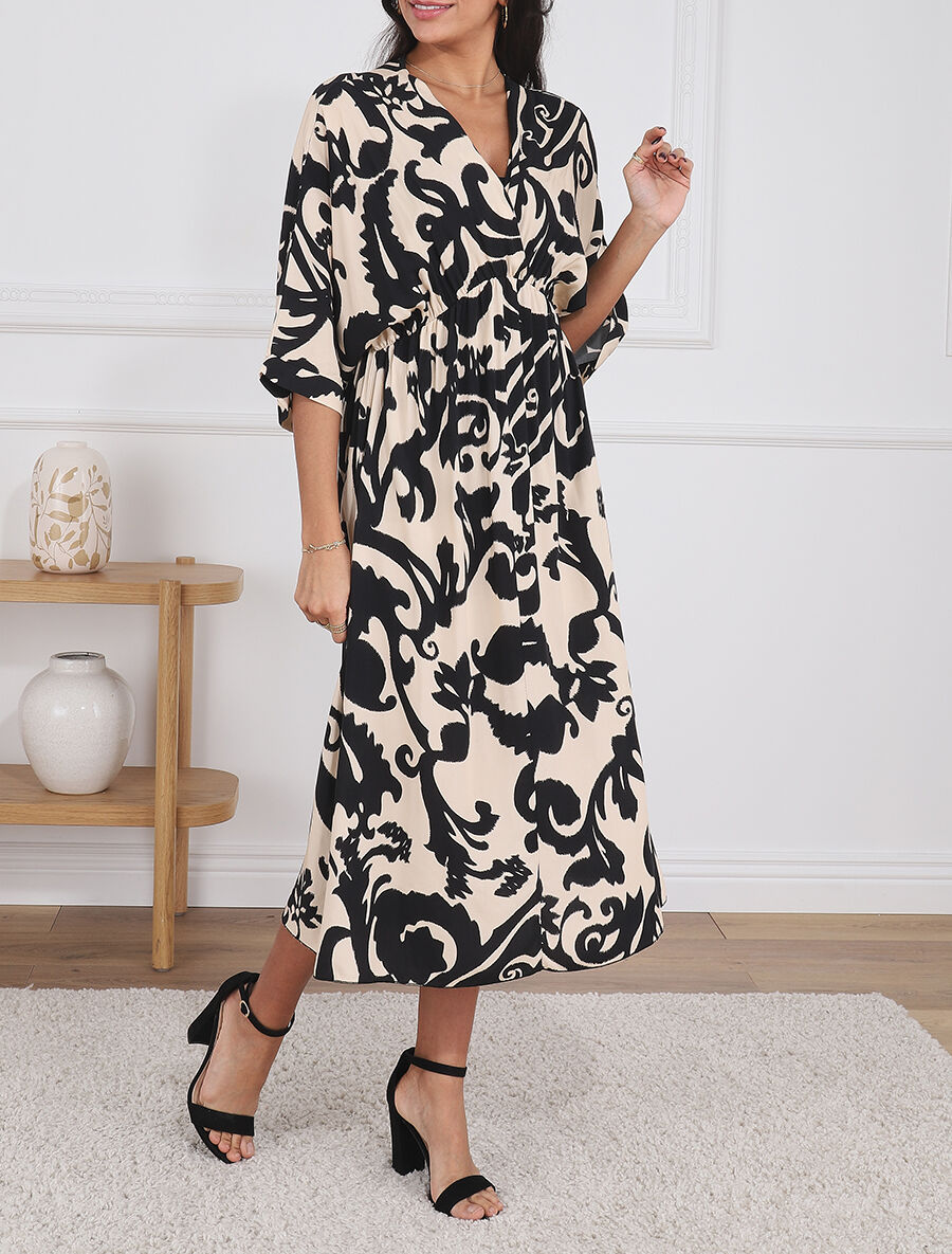 Robe longue à taille élastiquée - Beige - 4