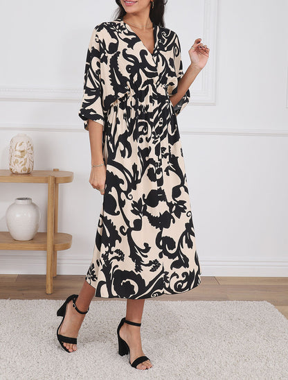 Robe longue à taille élastiquée - Beige - 4