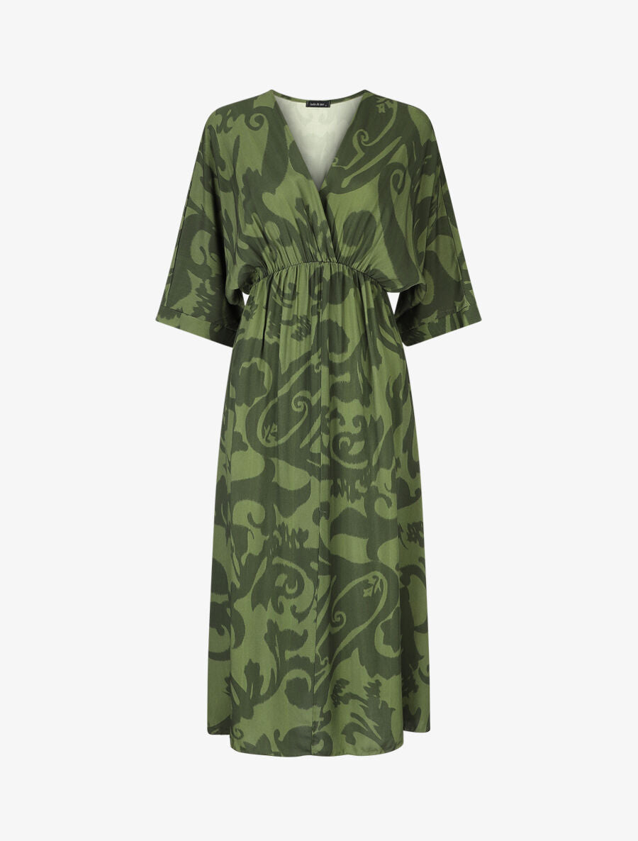 Robe longue à taille élastiquée - Kaki - 1