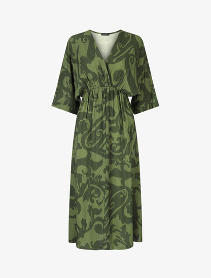 Robe longue à taille élastiquée - Kaki - 1