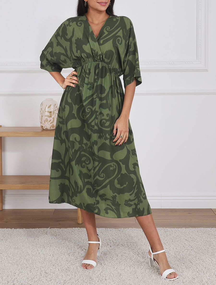 Robe longue à taille élastiquée - Kaki - 4