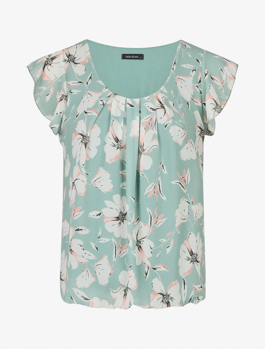 Top volanté à imprimé grandes fleurs - Vert d&