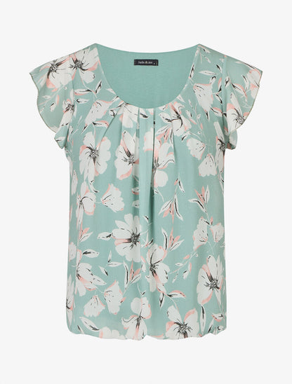 Top volanté à imprimé grandes fleurs - Vert d&