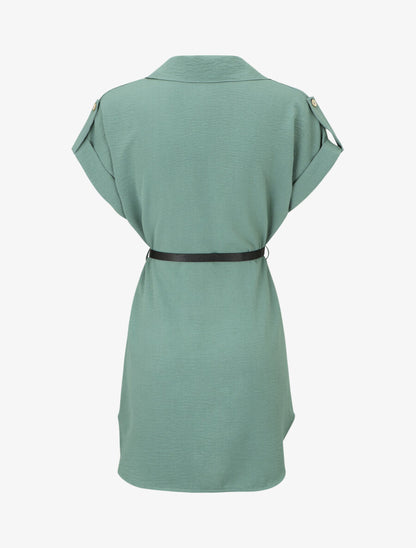 Robe courte unie style chemise - Bleu clair - 2