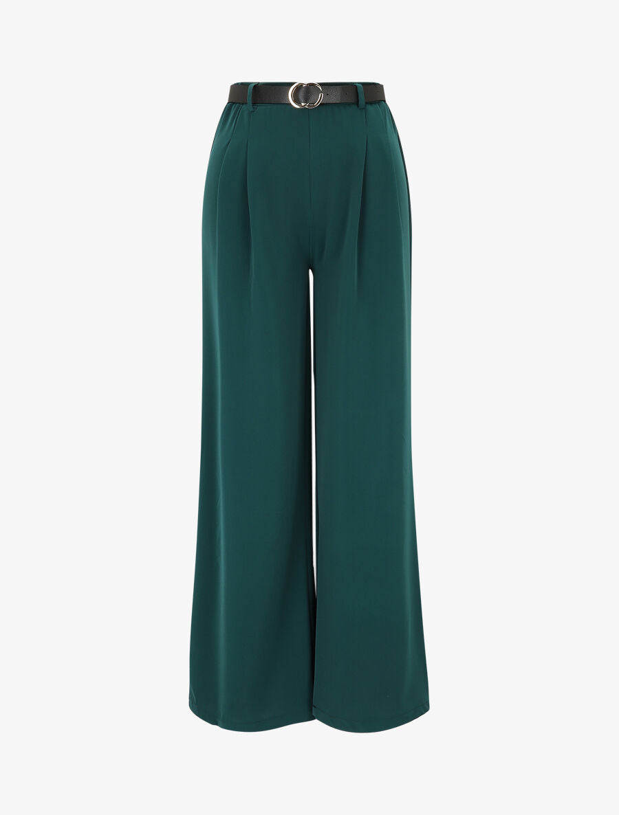 Pantalon ample fluide uni - Vert - 1