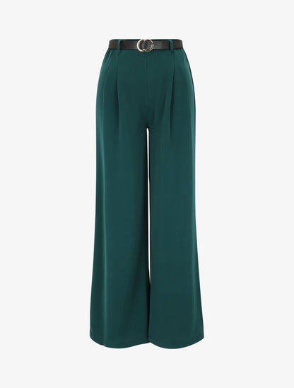 Pantalon ample fluide uni - Vert - 1