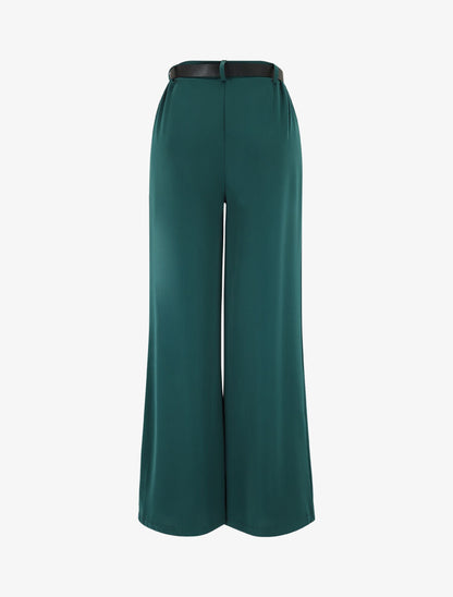 Pantalon ample fluide uni - Vert - 2