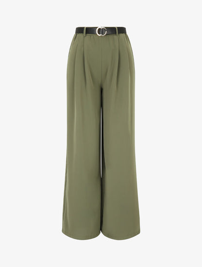 Pantalon ample fluide uni - Kaki - 1