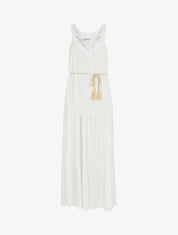 Robe longue bohème sans manches col en crochet - Blanc - 5