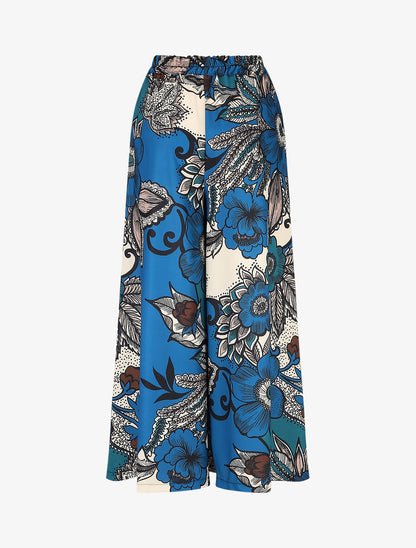 Pantalon ample fluide à imprimé fleuri - Bleu canard - 2