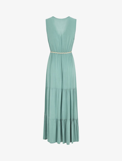 Robe longue unie à col cache-coeur - Vert d&