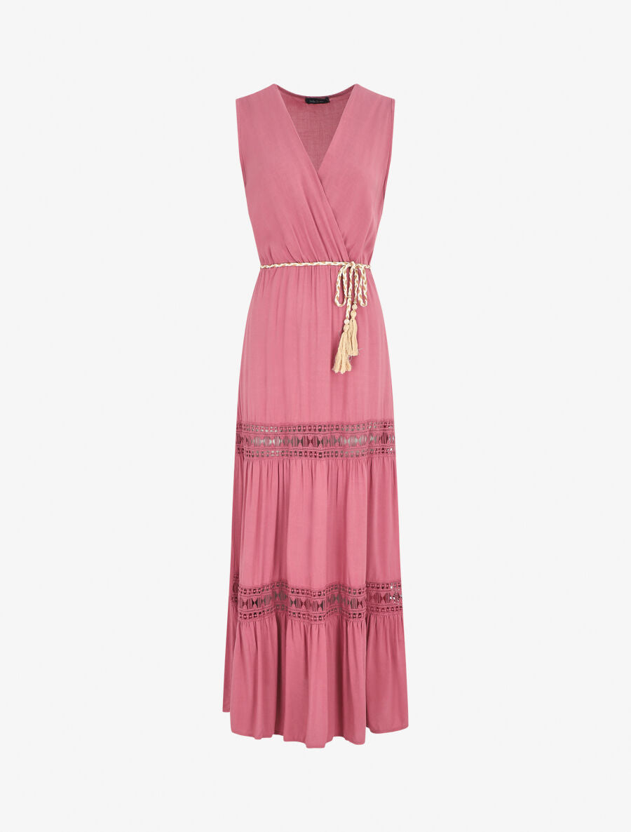 Robe longue unie à col cache-coeur - Rose - 1