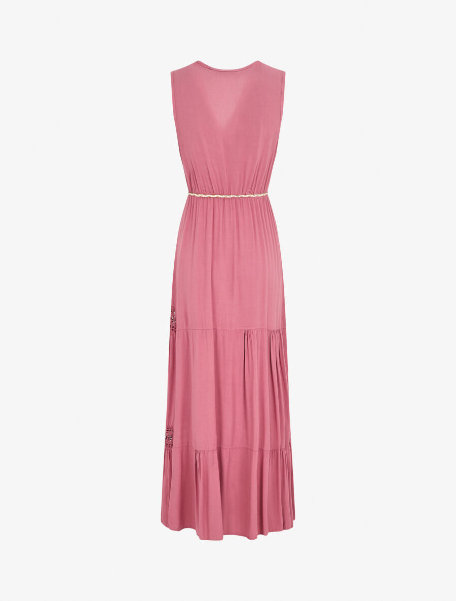 Robe longue unie à col cache-coeur - Rose - 2
