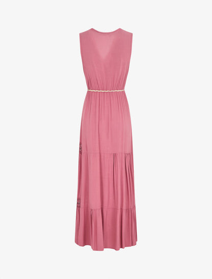 Robe longue unie à col cache-coeur - Rose - 2