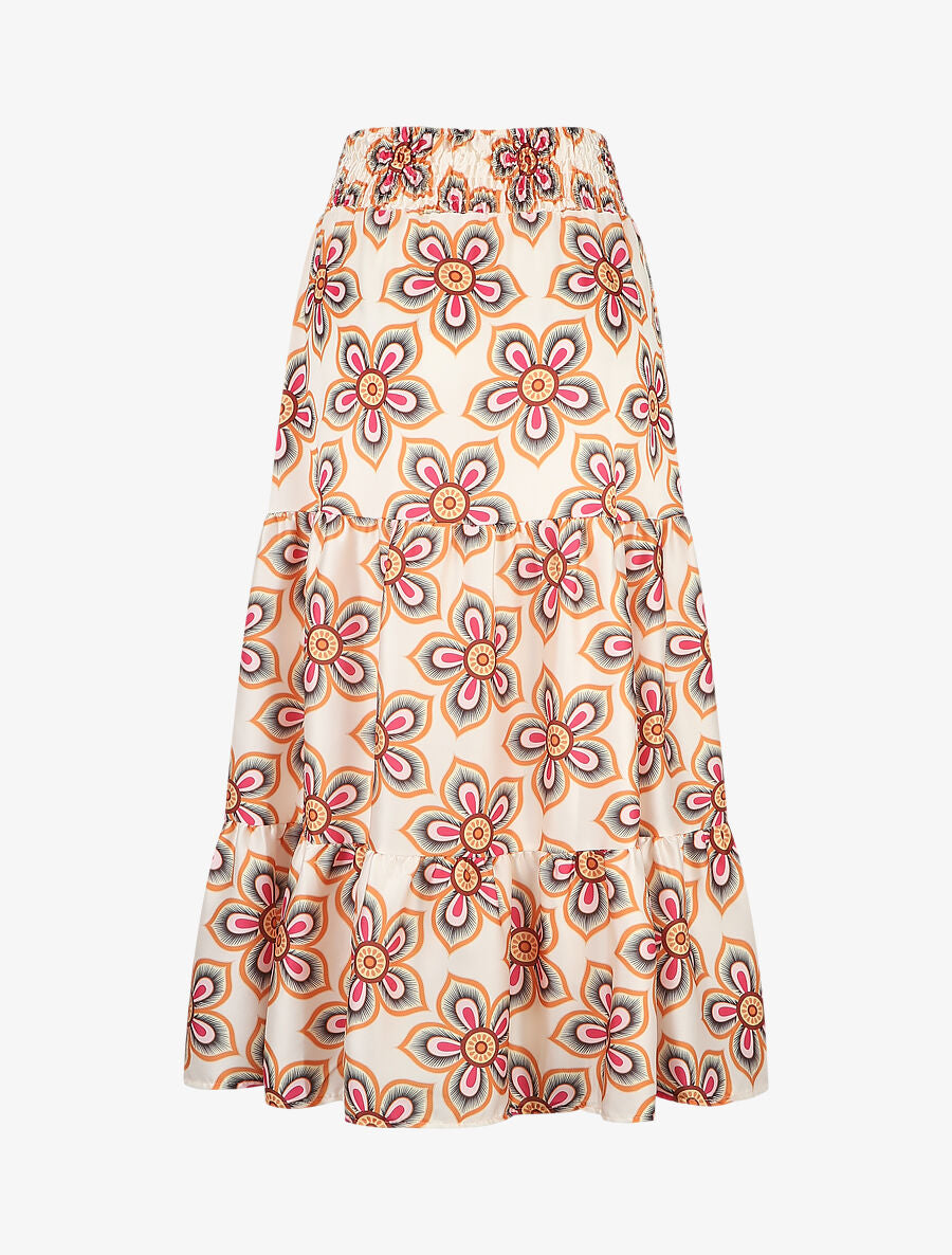 Jupe élastiquée à imprimé fleuri - Beige - 2