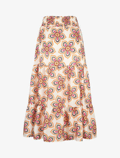 Jupe élastiquée à imprimé fleuri - Beige - 2