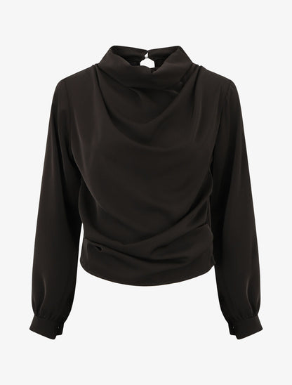 Blouse unie à col bénitier montant - Noir - 4