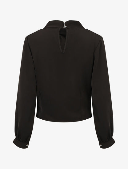 Blouse unie à col bénitier montant - Noir - 2