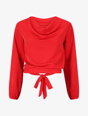 Blouse unie à col bénitier et à nouer - Rouge - 4