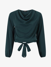 Blouse unie à col bénitier et à nouer - Vert sapin - 1
