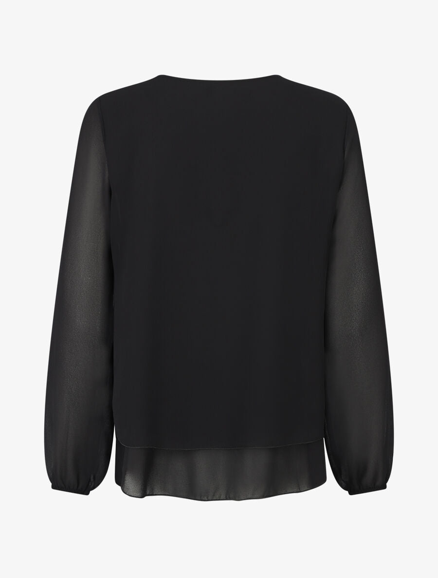 Blouse unie avec lacets - Noir - 2