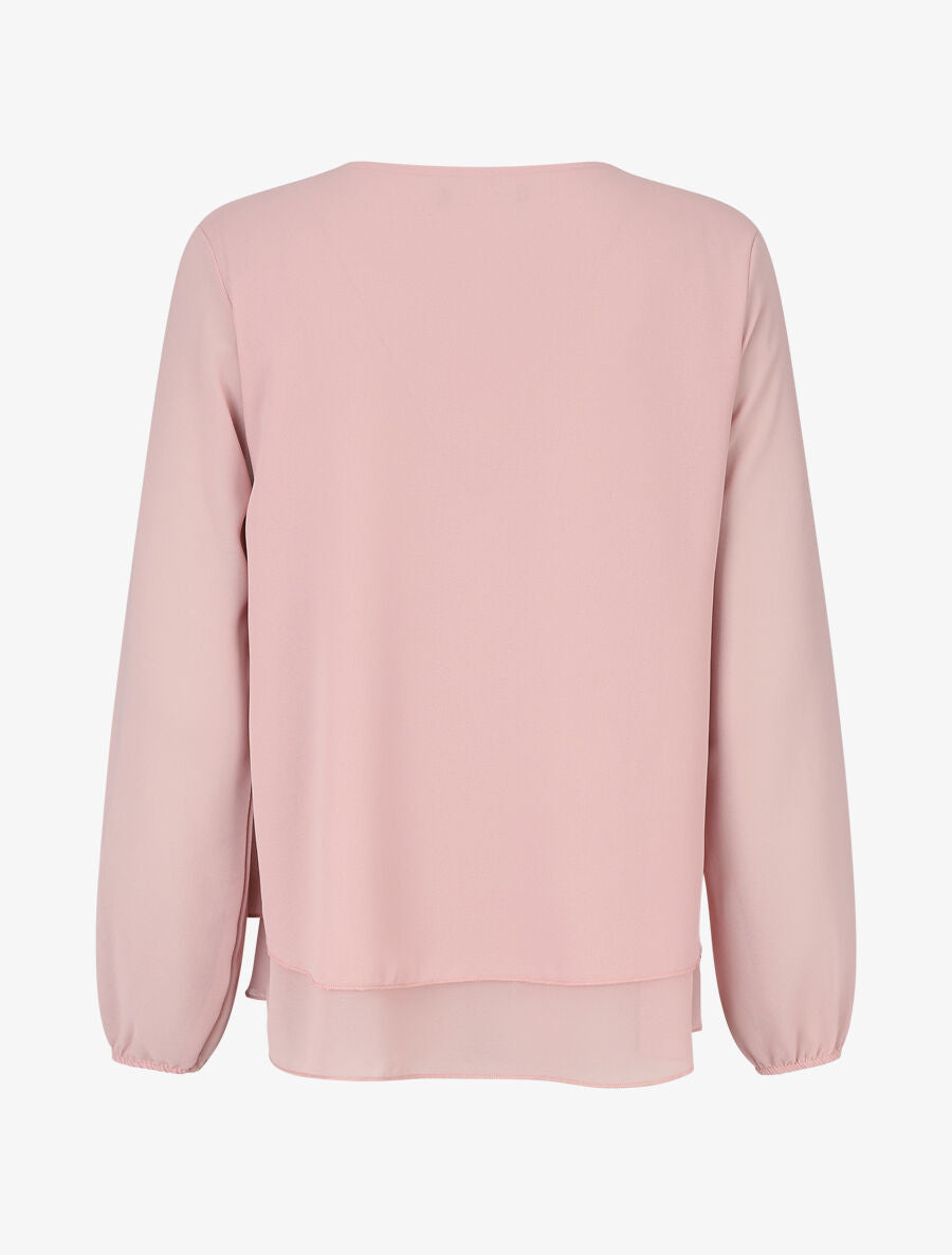 Blouse unie avec lacets - Rose - 2