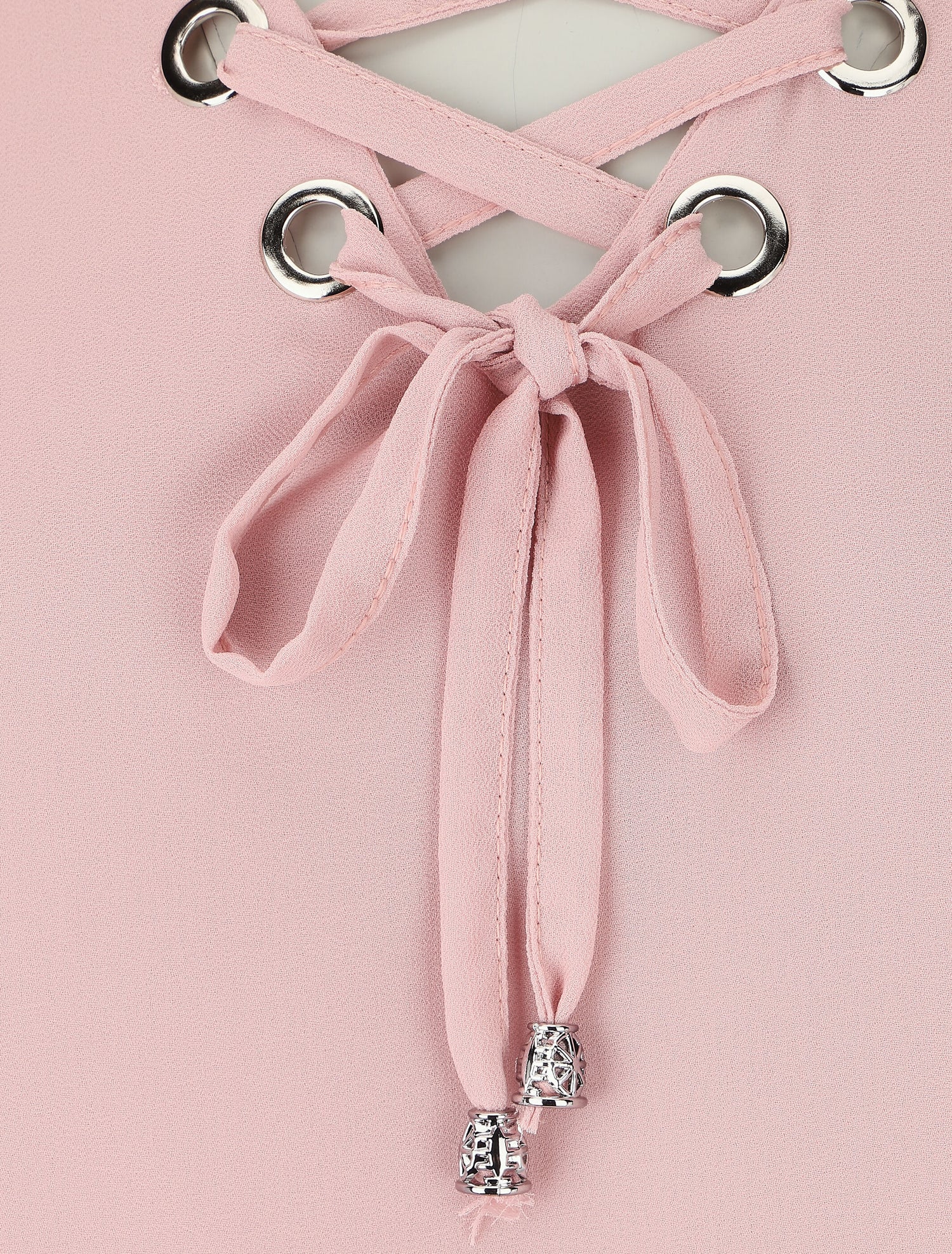 Blouse unie avec lacets - Rose - 3