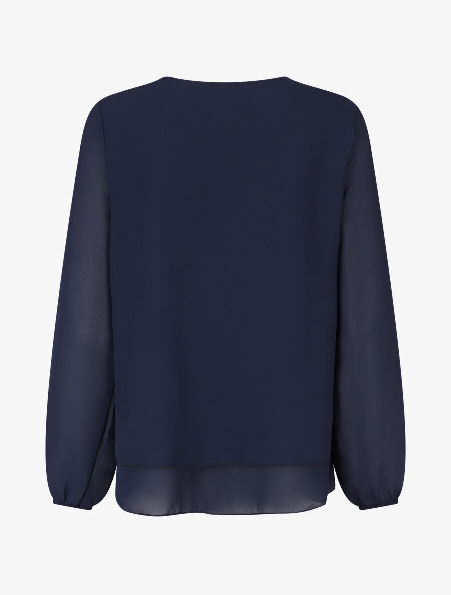 Blouse unie avec lacets - Marine - 2